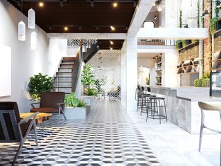 3d render of restaurant cafe interior