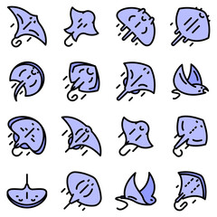 Stingray icons set. Outline set of stingray vector icons thin line color flat on white
