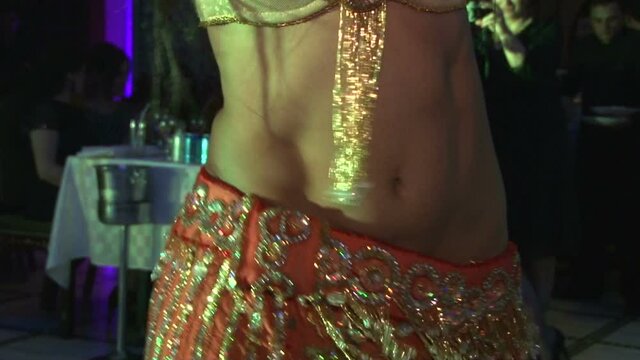 Beirut, Lebanon - April 2015 - Beautiful girl dancing arabic belly dance in a Lebanon restaurant