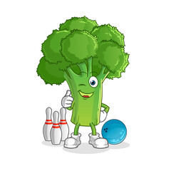 broccoli play bowling illustration. character vector