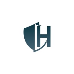 Shield logo icon with letter H beside design vector
