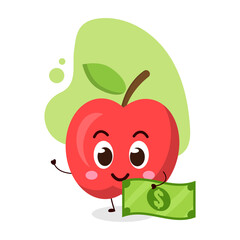cute apple hold dollar banknotes.cute vector illustration