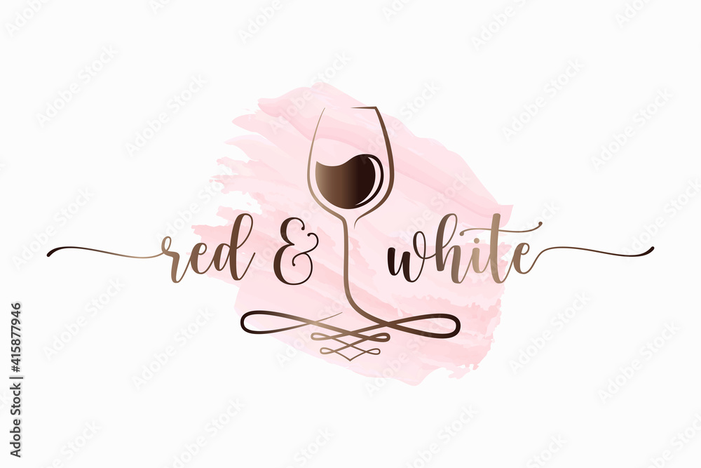 Wall mural wine glass watercolor logo. red and white wine