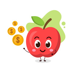 cute apple hold dollar coin.cute vector illustration