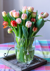 Spring bouquet with licht pink fresh garden tulips
