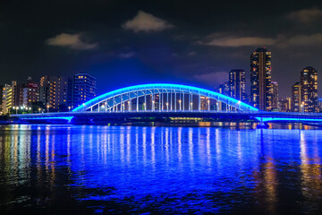 東京 隅田川と永代橋の夜景