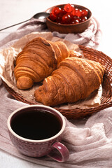 Morning coffee with croissants, breakfast