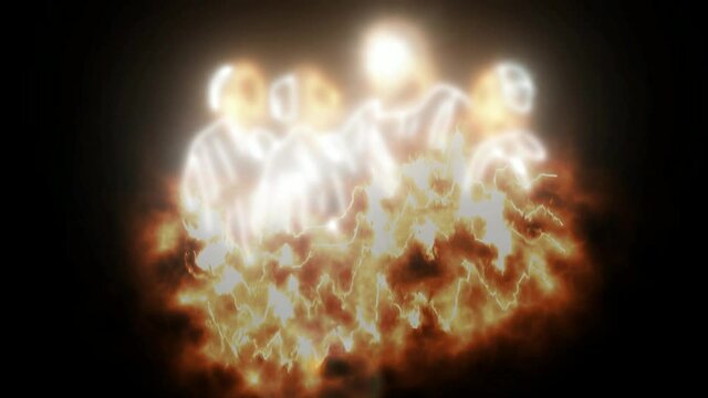 Daniel and his friends in the fiery furnace saved by the angel, neon outline