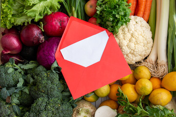 Write a letter to your stomach for a healthy diet. fresh delicious vegetables healthy nutrition.