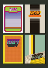 1980s Background Set, Vintage Color Lines and Abstract Shapes
