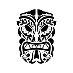 Demon mask tattoo in Polynesian style. Maori face. Hawaiian tribal patterns. Isolated. Vector