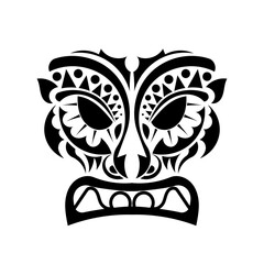 Maori mask tattoo. Angry face in Polynesian style. Hawaiian tribal patterns. Isolated. Vector