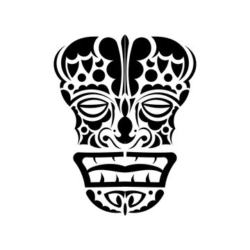 Totem face. Face in Polynesian or Maori style. Hawaiian tribal patterns. Good for prints and t-shirts. Isolated. Vector illustration.