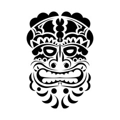 Hawaiian tribal face mask. Face in Polynesian or Maori style. The ears of the ancient tribes. Good for prints, tattoos, and t-shirts. Isolated. Vector