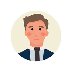 avatar of a blonde man in a classic suit. Portrait of a businessman, students, partner, sales manager. For business correspondence, bots, support. Vector illustration.