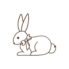 Contour drawing of a cute rabbit with a bow. Doodles for your creativity. Suitable for childrens coloring pages or Easter cards. Hand-drawn vector illustration.