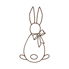 Contour drawing of a cute rabbit with a bow. Doodles for your creativity. Suitable for childrens coloring pages or Easter cards. Hand-drawn vector illustration.