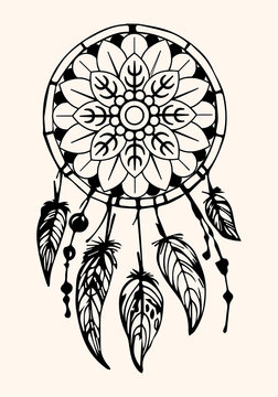 Dreams catcher with feathers and mandala motif