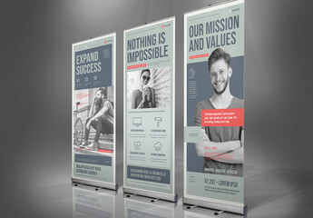 Roll-Up Banner Template in Pale Olive with Pale Red Accents