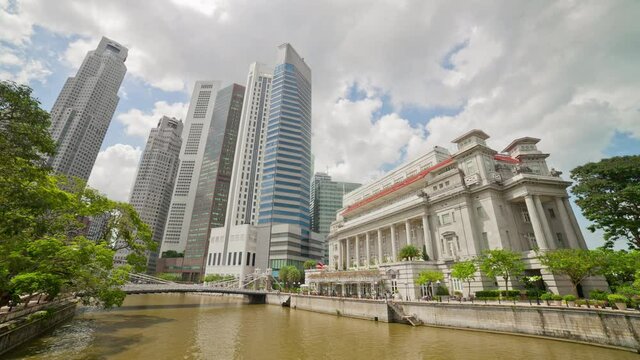 day light singapore riverside downtown famous hotel panorama 4k timelapse