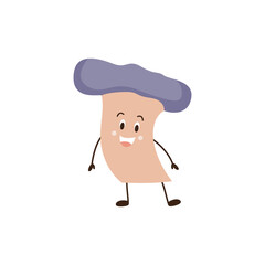 Cartoon forest mushroom, autumn character with smiling face a vector illustration