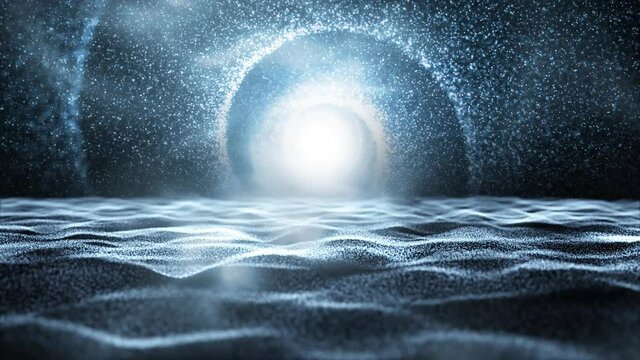 Futuristic waves animation with artistic time travel spiral dark background