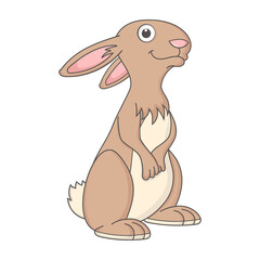 Hare. Cartoon character Bunny isolated on white background. Rabbit. Template of cute farm animal. Education card for kids learning animals. Suitable for decoration and design. Vector in cartoon style.