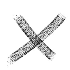 X Marks .Two  Crossed Vector Tire Tracks . Rejected sign in grunge style.