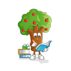 Apple tree studying mascot. cartoon vector