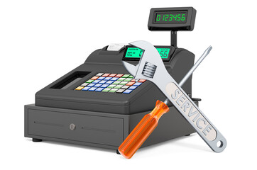 Service and repair of cash register, 3D rendering
