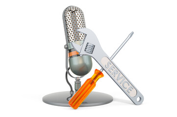 Service and repair of retro microphone, 3D rendering