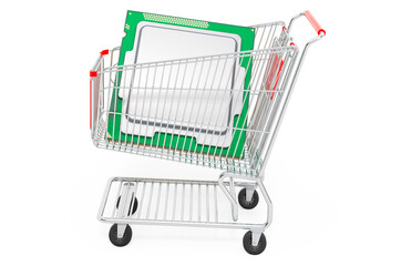 Shopping cart with CPU. 3D rendering