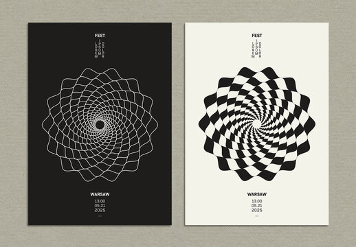 Minimalistic Event Poster Design Layout with Vortex Shape