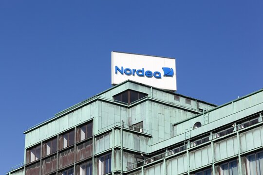 Copenhagen, Denmark - April 15, 2019: Nordea bank office building. Nordea bank is a Swedish financial services group operating in Northern Europe