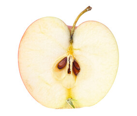 Red apple half isolated on a white background, top view.