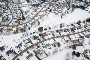 Aerial of Snow Covered Plainsboro Homes Farmland