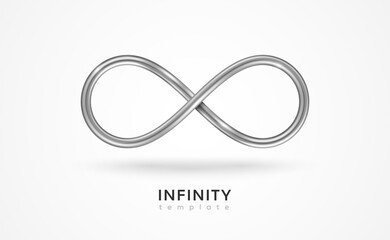 Infinity silver symbol isolated on white background. Vector illustration. Endless sign, 3d metal loop, 8 icon logo creative concept design template.