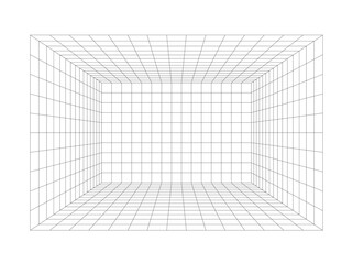 wide wall room perspective grid, 3d illustration isolated on white