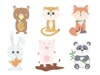 Obraz na płótnie Canvas Woodland characters. Cartoon cute animals for baby cards.