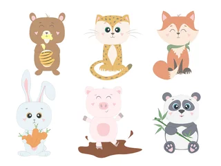 Zelfklevend Fotobehang Speelgoed Bos karakters. Cartoon schattige dieren voor babykaarten.