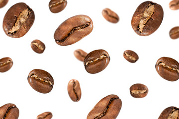 Abstract background from coffee beans on a white background.
