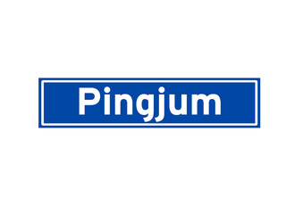 Pingjum isolated Dutch place name sign. City sign from the Netherlands.