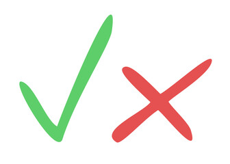 Do and Don't simple icons, hand drawn. Vector elements. Green check mark and red cross, used to indicate rules of conduct or response versions.