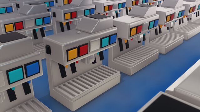 3d rendered illustration of Multiple Soda Machines In a row. High quality 3d illustration