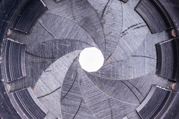 Aperture diaphragm blades close up. Сamera lens