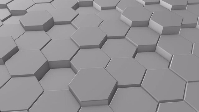 Abstract Hexagon Geometric Surface Loop 1A: light bright clean minimal hexagonal grid pattern, random waving motion background canvas in pure wall architectural white. 4K