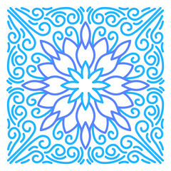 Ornament of silhouette flowers, twisted lines in a square. Tile design.