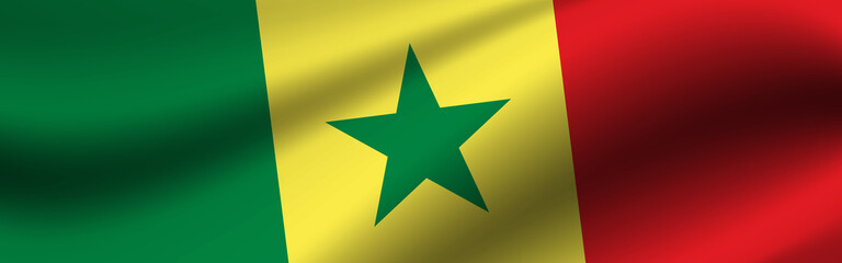 Banner with the flag of Senegal. Fabric texture of the flag of Senegal