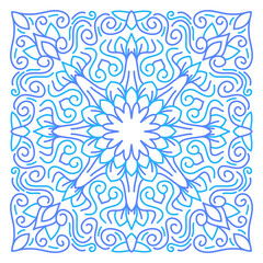 Fototapeta na wymiar Ornament of silhouette flowers, twisted lines in a square. Tile design.