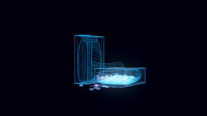 3d rendered illustration of Paper box with scattered cornflakes hologram. High quality 3d illustration